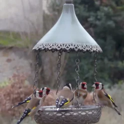 Abreuvoir et mangeoire pour graines et eau gris en métal Ø 20 x 32 cm