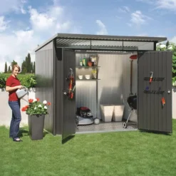 Abri de jardin AvantGarde double porte acier taille A5 gris foncé 260x220x218 cm