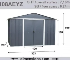 Abri de jardin métal sans plancher, anthracite TRIGANO JARDIN - Yardmaster - 6.24m²