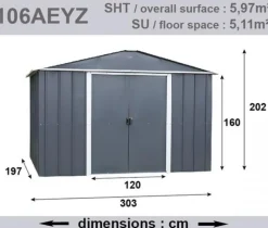 Abri de jardin métal, sans plancher, anthracite - TRIGANO JARDIN Yardmaster - 5.11m²