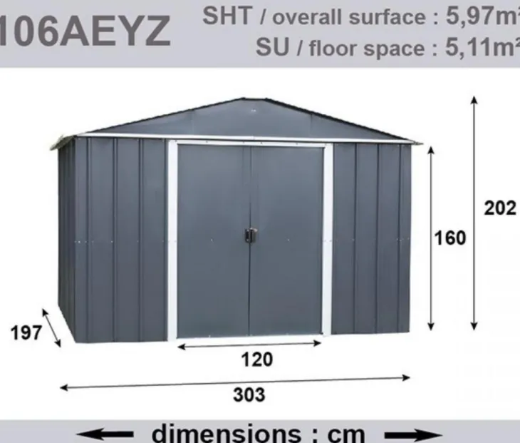 Abri de jardin métal, sans plancher, anthracite - TRIGANO JARDIN Yardmaster - 5.11m²