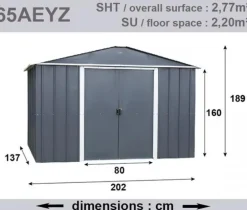 Abri de jardin métal sans plancher, couleur anthracite - TRIGANO JARDIN Yardmaster - 2.20m²