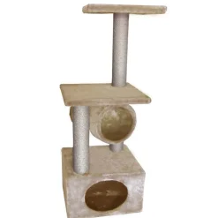 Arbre à chat avec panier et griffoir coloris beige Rodo - 110 cm