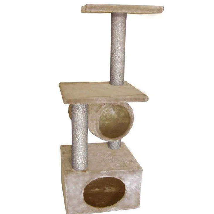 Arbre à chat avec panier et griffoir coloris beige Rodo - 110 cm