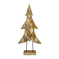 Arbre de Noël en bois de teck naturel sur pied - 58 x 18 x 118 cm