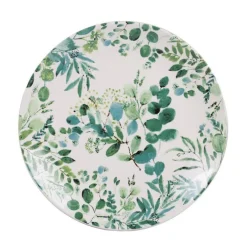 Assiette à dessert coloris vert en céramique motifs feuillages Natura - Ø 21,5 cm