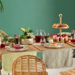 Assiette à dessert coloris vert en céramique motifs feuillages Natura - Ø 21,5 cm