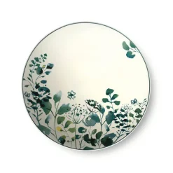 Assiette à dessert en grès Oxalis coloris blanc motif floral vert - Ø 21 cm