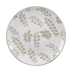 Assiette à dessert en porcelaine blanche avec motifs printaniers verts Episia - Ø 19 cm