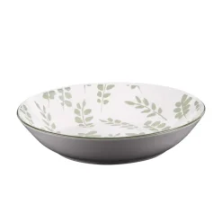 Assiette calotte en porcelaine blanche avec motifs printaniers verts Episia - Ø 20 cm