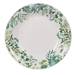 Assiette creuse coloris vert en céramique motifs feuillages Natura - Ø 20,5 cm