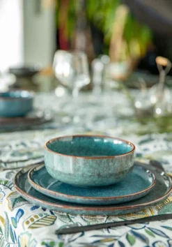 Assiette plate coloris bleu en grès réactif Volga - Ø 27 cm