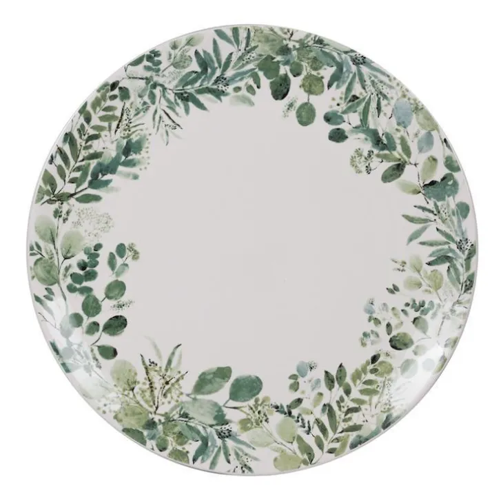Assiette plate coloris vert en céramique motifs feuillages Natura - Ø 27,5 cm