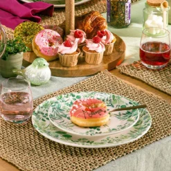 Assiette plate coloris vert en céramique motifs feuillages Natura - Ø 27,5 cm