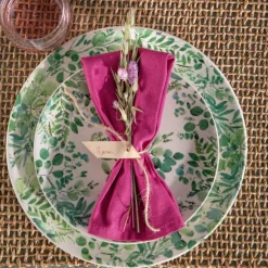 Assiette plate coloris vert en céramique motifs feuillages Natura - Ø 27,5 cm