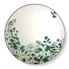 Assiette plate en grès Oxalis coloris blanc motif floral vert - Ø 27 cm