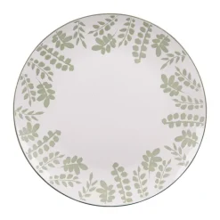 Assiette plate en porcelaine blanche avec motifs printaniers verts Episia - Ø 27 cm