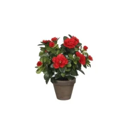 Azalée rouge plante artificielle en pot Stan gris H 27 x Ø 20 cm
