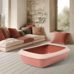 Bac à litière avec rebord pour chat coloris champagne Savic Iriz - 50 x 37 x 14 cm