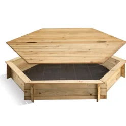 Bac à sable hexagonal avec couvercle - 180 x 180 x 25 cm