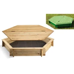 Bac à sable hexagonal avec couvercle - 180 x 180 x 25 cm