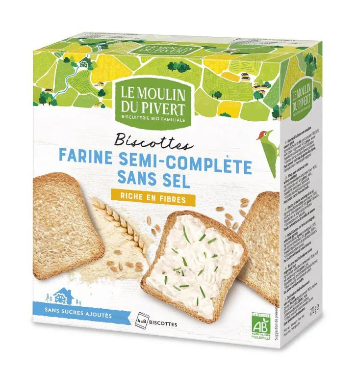Biscottes sans sel bio à la farine bise 270 g