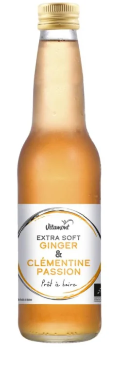 Boisson Extra Soft Ginger clémentine fruit de la passion Bio en bouteille de verre Vitamont - 33 cl