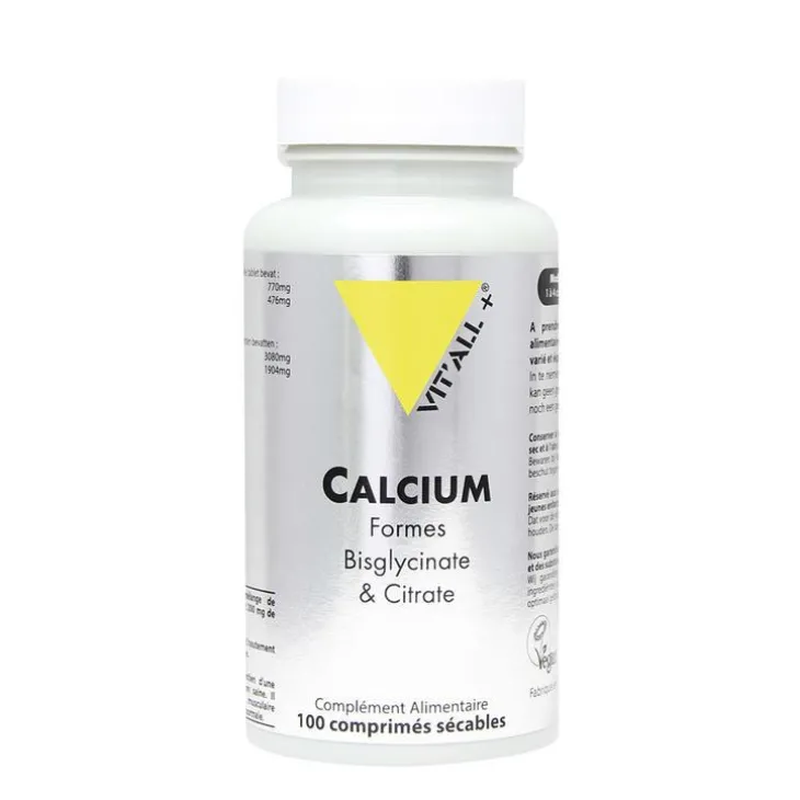 Boite de calcium formes bisglycinate et citrate Vit’All+ - 100 comprimés sécables