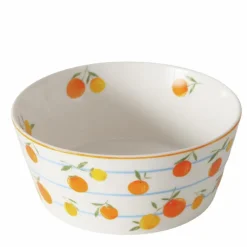 Bol à céréales en céramique blanc à motif fruits orange - Ø 15 x H 6,5 cm