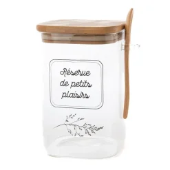 Bonbonnière avec cuillère coloris transparent en verre - 10 x 15,5 x 12 cm