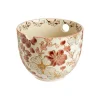 Bonbonnière en grès beige à motifs floraux pourpre Kiyo - Ø 10 x 9 cm