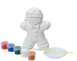 Bonhomme de pain d'épices en plâtre à peindre et 5 pots de peinture - 8,2 x 19 x 19,5 cm