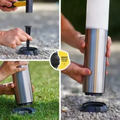 Borne solaire lanterne amovible coloris gris en inox Gard&Rock - Ø 8 x 42 cm