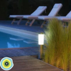 Borne solaire lanterne amovible coloris gris en inox Gard&Rock - Ø 8 x 42 cm