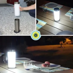 Borne solaire lanterne amovible coloris gris en inox Gard&Rock - Ø 8 x 42 cm