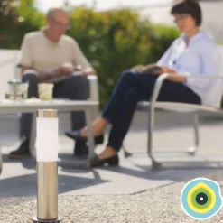 Borne solaire lanterne amovible coloris gris en inox Gard&Rock - Ø 8 x 42 cm