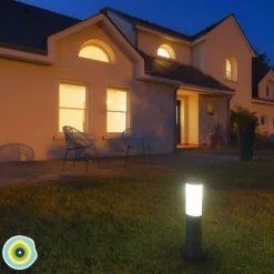 Borne solaire lanterne amovible coloris gris en inox Gard&Rock - Ø 8 x 42 cm