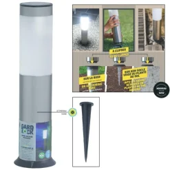 Borne solaire lanterne amovible coloris gris en inox Gard&Rock - Ø 8 x 42 cm