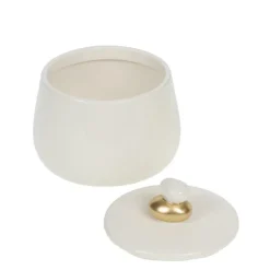 Boîte blanche ronde en céramique émaillée avec détail or Dorine - 11 x 10,5 x 11 cm