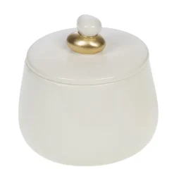 Boîte blanche ronde en céramique émaillée avec détail or Dorine - 11 x 10,5 x 11 cm