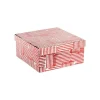 Boîte carrée en papier métallisé rouge à motif rayures - 21 x 9,5 cm