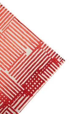 Boîte carrée en papier métallisé rouge à motif rayures - 21 x 9,5 cm