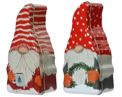 Boîte de rangement en métal embossé rouge forme gnome - 10 x 7 x 21 cm