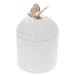 Boîte en céramique blanche avec papillon doré Ofelia - 9 x 9,3 x 14,7 cm