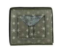 Boîte pour rangement de boules en polyester vert avec flocons blancs taille XL - 41 x 31 x 32 cm