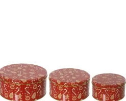 Boîte ronde en métal rouge à motif décorations de Noël grand modèle - Ø 20 x H 9 cm