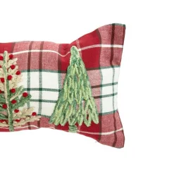 Boudin de porte en coton rouge et vert décor sapins - 80 x 17 cm