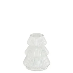 Bougeoir en verre blanc forme arbre de Noël - Ø 6,5 x H 8 cm