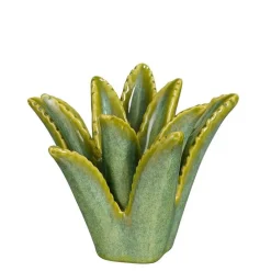 Bougeoir vert en céramique forme Aloe Vera - 10,5 x 12 x 13,5 cm