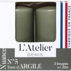 Bougie cylindrique gris argile L’Atelier de Denis - Le pack de 2